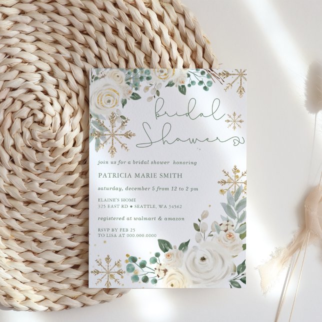 Christmas Winter Snowflake Floral Bridal Shower Invitation (Christmas Winter Snowflake Floral Bridal Shower Invitation)
