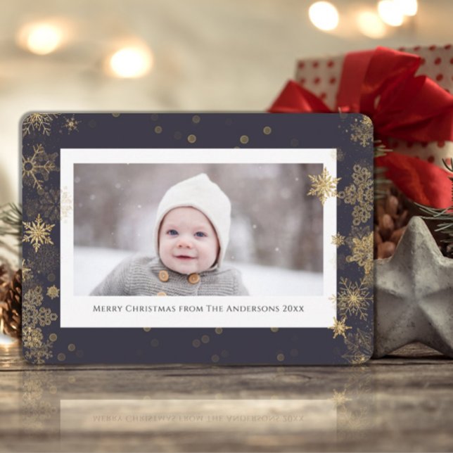 Christmas Winter Snowflakes | Gold Elegant Photo Holiday Card (Creator Uploaded)