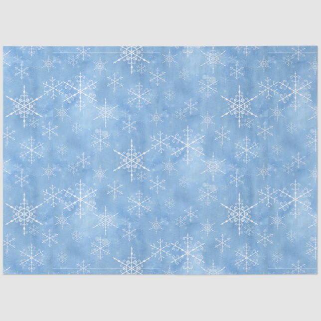 Christmas Winter Snowflakes Hand Drawn Blue White  Tissue Paper (Front)