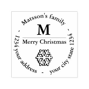 Christmas winter snowflakes monogram self-inking stamp