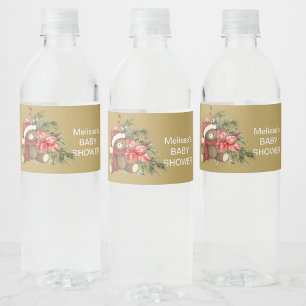 Christmas Winter Snowflakes Poinsettia Water Bottle Label