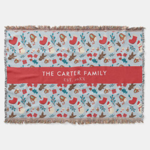 Christmas Winter Snowman Custom Family Name Throw Blanket