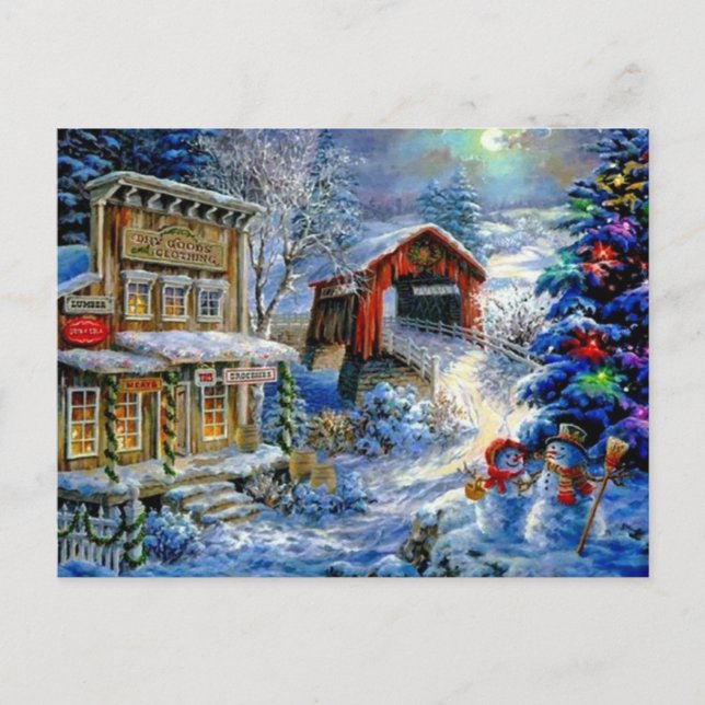 Christmas Winter Snowman Scene Holiday Postcard (Front)
