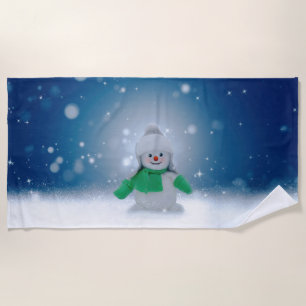 Christmas winter snowman SlipperyJoe green scarf m Beach Towel