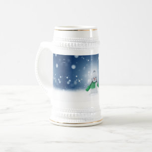 Christmas winter snowman SlipperyJoe green scarf m Beer Stein