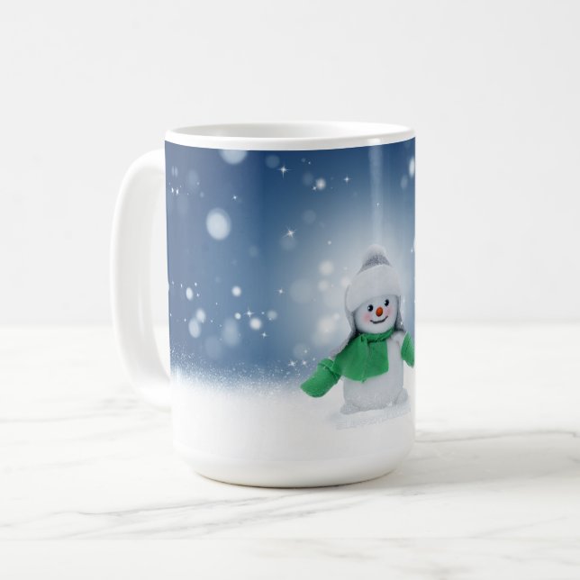 Christmas winter snowman SlipperyJoe green scarf m Coffee Mug (Front Left)