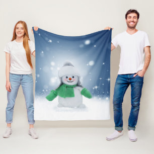 Christmas winter snowman SlipperyJoe green scarf m Fleece Blanket