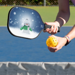 Christmas winter snowman SlipperyJoe green scarf m Pickleball Paddle