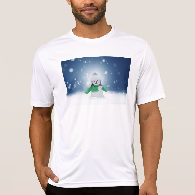 Christmas winter snowman SlipperyJoe green scarf m T-Shirt (Front)