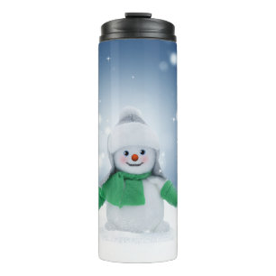 Christmas winter snowman SlipperyJoe green scarf m Thermal Tumbler