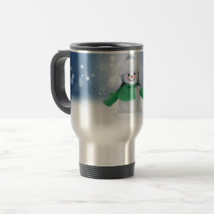 Christmas winter snowman SlipperyJoe green scarf m Travel Mug