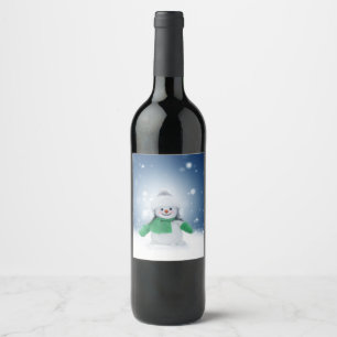 Christmas winter snowman SlipperyJoe green scarf m Wine Label