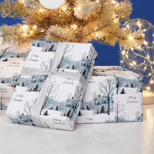Christmas winter snowy landscape Merry Christmas Wrapping Paper
