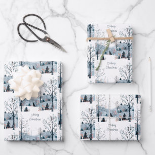 Christmas winter snowy landscape Merry Christmas Wrapping Paper Sheet