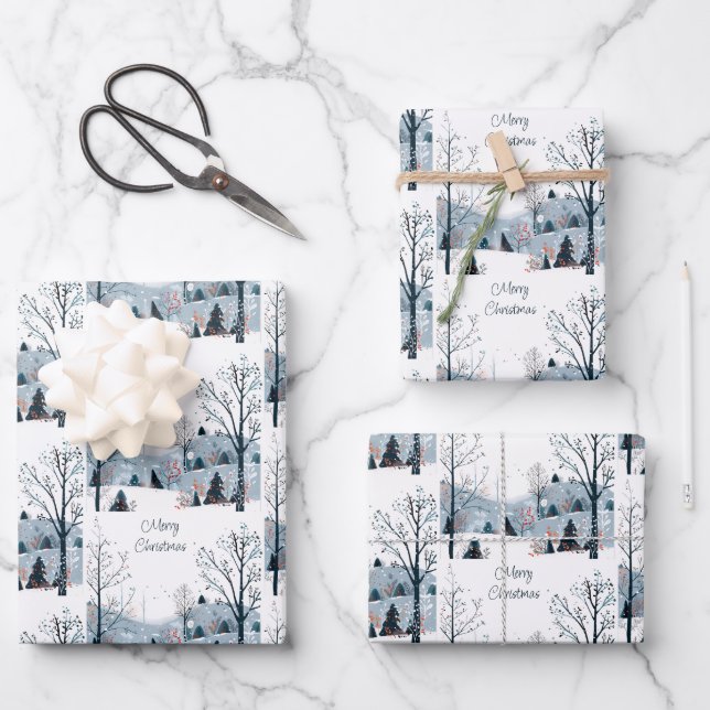 Christmas winter snowy landscape Merry Christmas Wrapping Paper Sheet (Front)