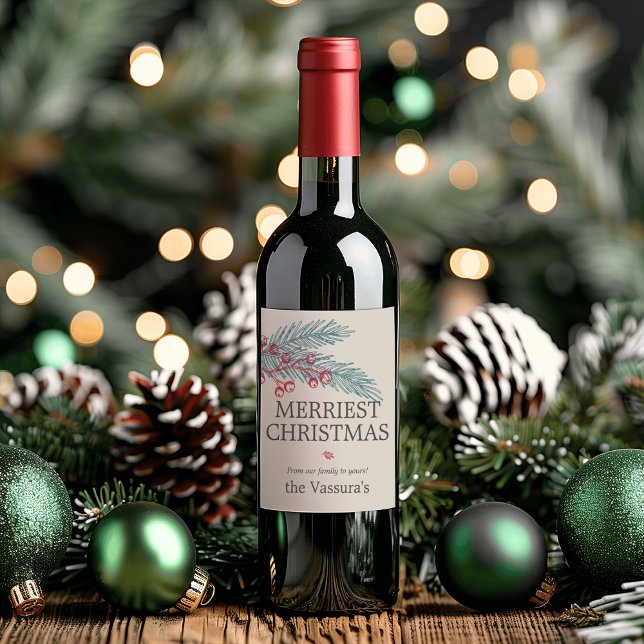Christmas Winter Sprig Berry Greenery Wine Label (Christmas Winter Sprig Berry Greenery Wine Label)