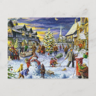 Christmas Winter town Holiday Postcard