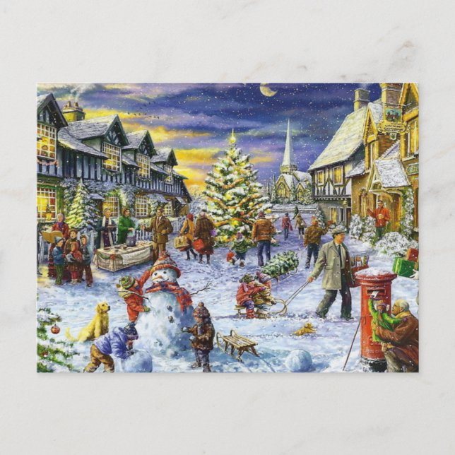 Christmas Winter town Holiday Postcard (Front)