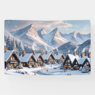 Christmas Winter Village Background 4 foot long Banner