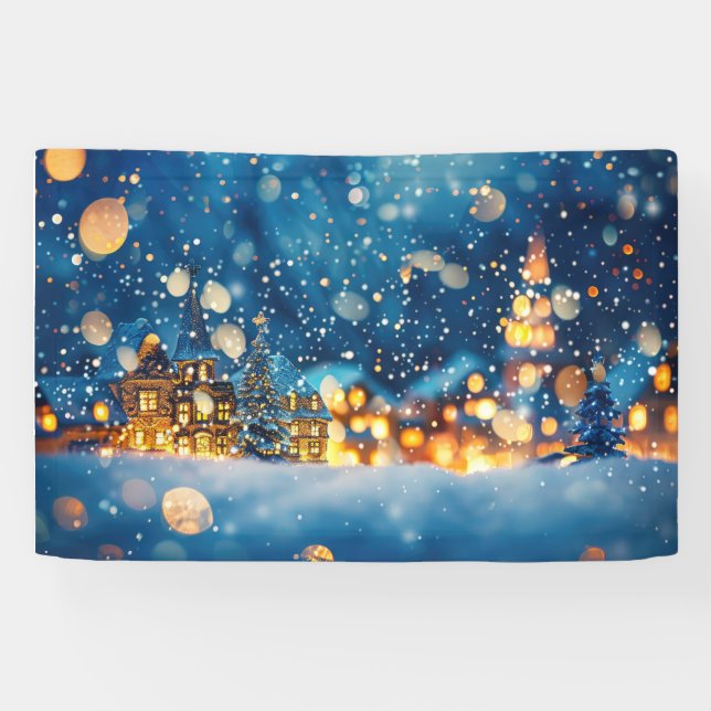 Christmas Winter Village Background 4 foot long Banner (Horizontal)