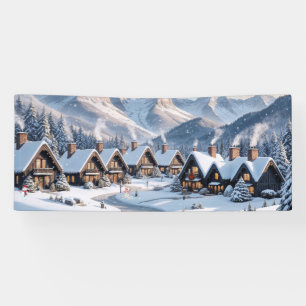 Christmas Winter Village Background 6 ft six feet Banner
