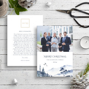 Christmas Winter Village Blue Logo Photo Business Holiday Card