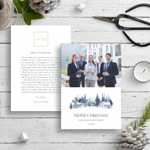 Christmas Winter Village Blue Logo Photo Business Holiday Card