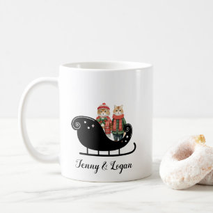 Christmas Winter Vintage Sleigh Cats Red Green Coffee Mug