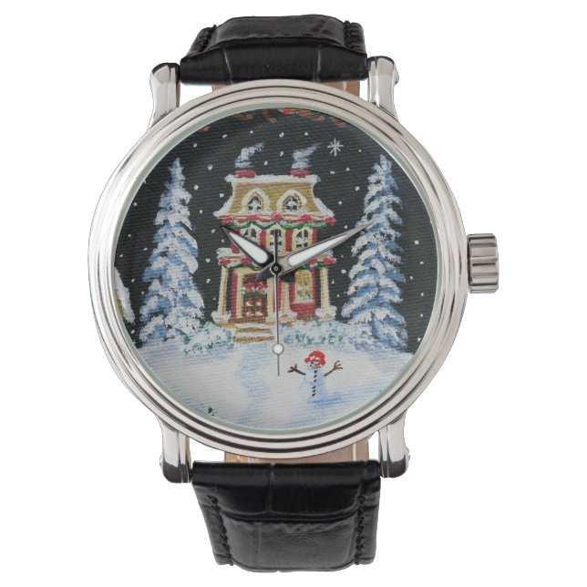 Christmas,winter,watch,snowman,house,snow,stars Watch (Front)