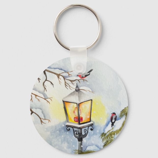 Christmas winter watercolor landscape key ring (Front)