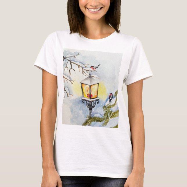 Christmas winter watercolor landscape T-Shirt (Front)