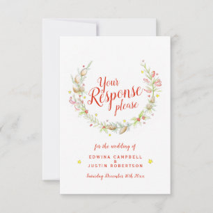 Christmas winter wedding floral wreath art RSVP card