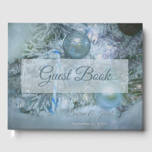 Christmas Winter Wedding Ornaments Blue Teal Tree Guest Book