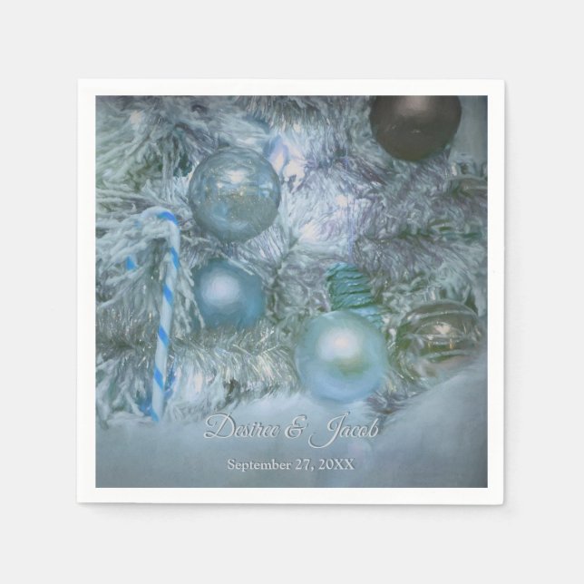 Christmas Winter Wedding Ornaments Blue Teal Tree Napkin (Front)