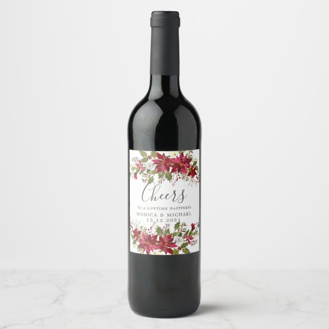 Christmas Winter  WEDDING Personalised "cheers" Wine Label (Front)