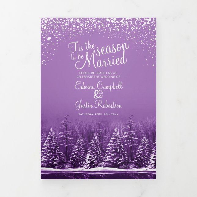 Christmas winter wedding trees and lake art Tri-Fold programme (Cover)