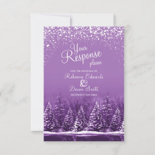 Christmas winter wedding trees purple reply card
