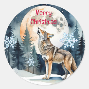 Christmas, Winter Wolf Snowy Forest Nature   Classic Round Sticker