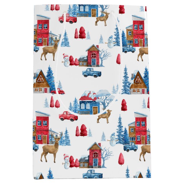 Christmas Winter Wonderland Reindeer Medium Gift Bag (Front)