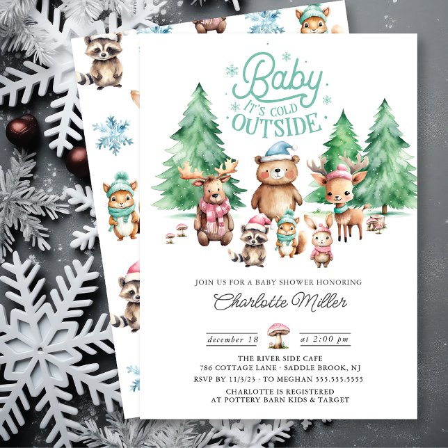 Christmas Winter Woodland Animals Baby Shower Invitation (Creator Uploaded)
