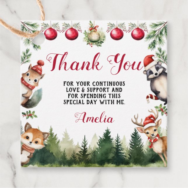 Christmas Winter Woodland Animals Favour Tags (Front)