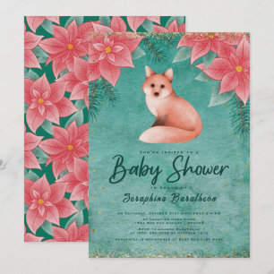 Christmas Winter Woodland Fox Floral Baby Shower I Invitation