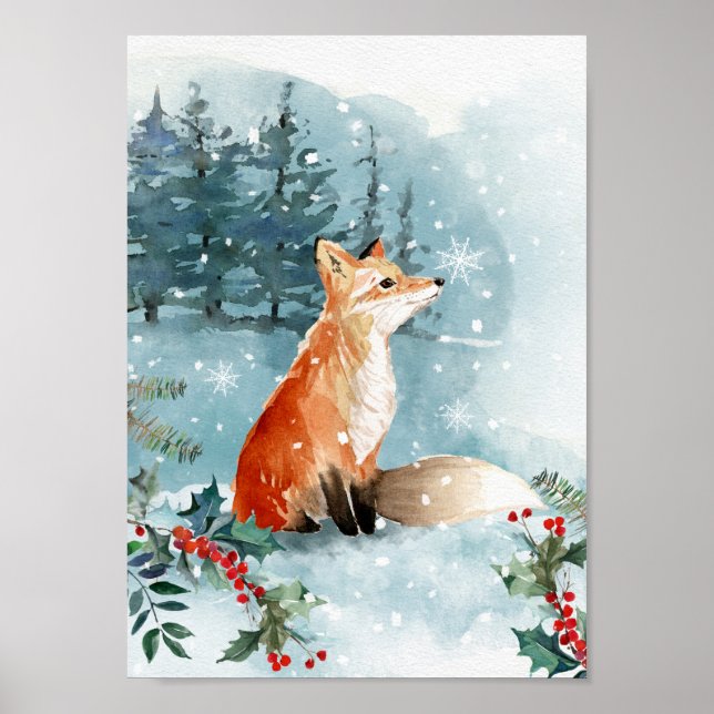 Christmas, winter woodland, fox Poster (Front)