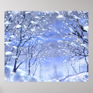 Christmas Winter Woods Watercolor Painting Poster