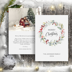 Christmas Winter Wreath of Red Berries One Photo Holiday Card