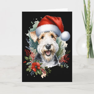Christmas Wire Fox Terrier Dog Watercolor Artwork Card