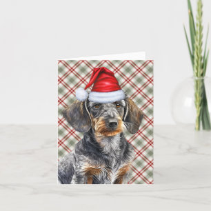 Christmas Wirehair Dachshund and Holiday Plaid Card