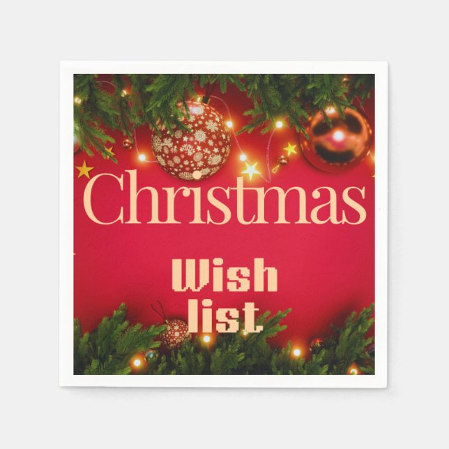 Christmas Wish List – Festive Red Holiday Design w Napkin (Front)