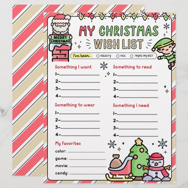 Christmas Wish List for kids Secret Santa List (Front/Back)
