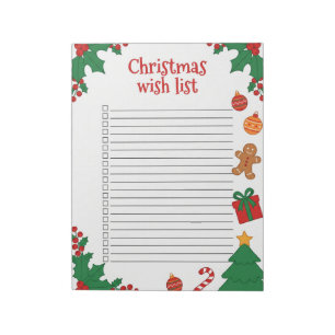 Christmas Wish List Lined Checklist Notepad